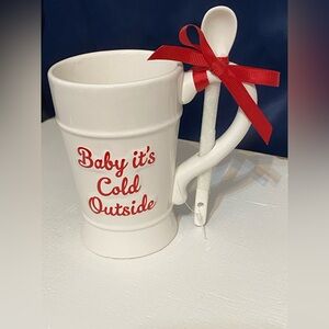 Christmas Holiday Mug and Spoon Red white New Baby it’s cold outside